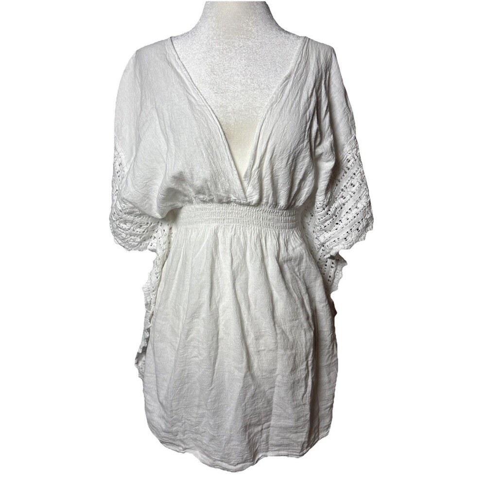 SEASPICE Womens M White Bohemian Dress Embroidery 100% Cotton Coastal Cottage